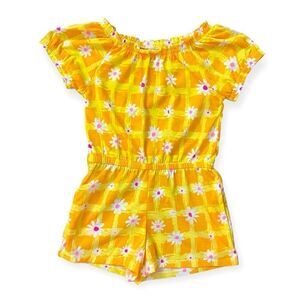 Extremely Me Girl’s Orange Yellow Daisy Short Sleeve Romper Size 6X